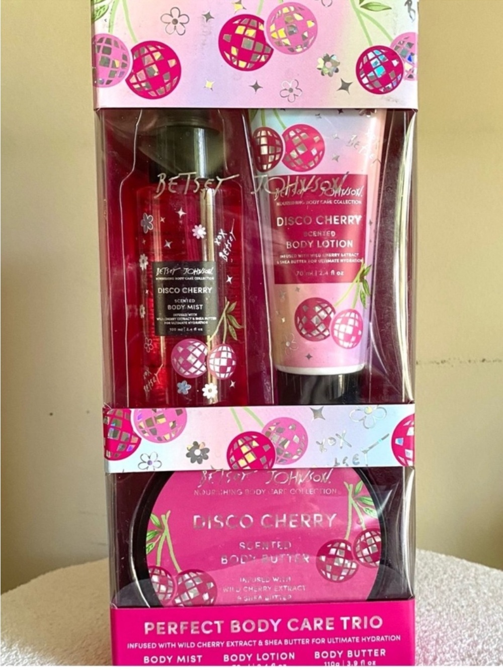 Betsey Johnson Disco Cherry Body Care Trio - NIB